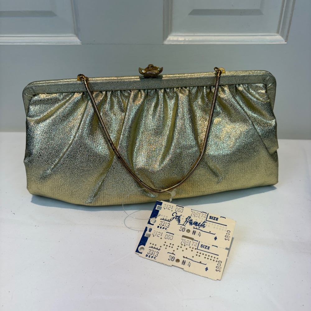 Vintage Bobbie Jerome Gold Metallic Clutch Evening Bag NWT John Wanamaker